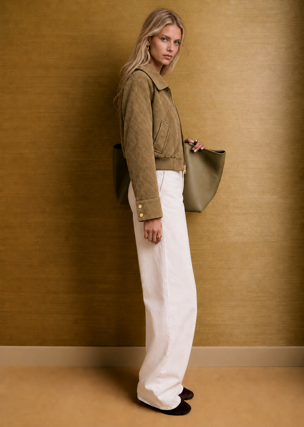 Nora Valli cropped jacket side view on blonde model — generated design preview