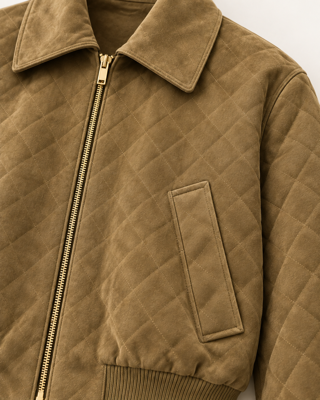 Collar, diamond stitching and pocket detail — generated design preview